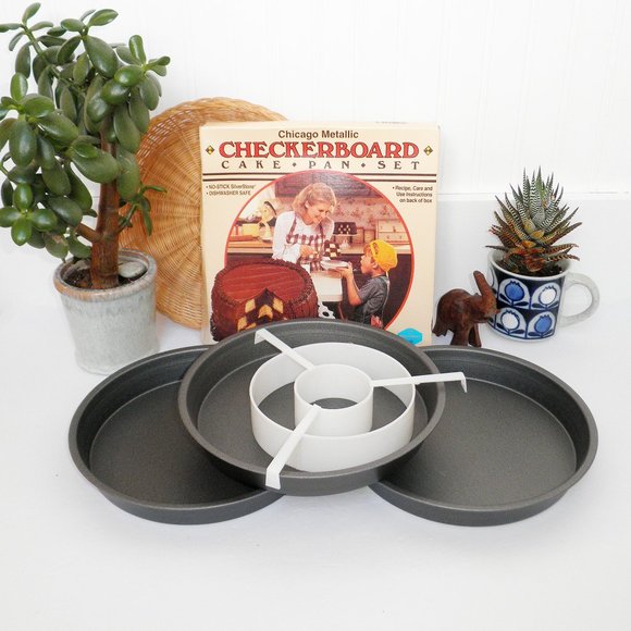 Chicago Metallic Other - Vintage 1970's Chicago Metallic Checkerboard Cake Pan Set in Box Silverstone 70s